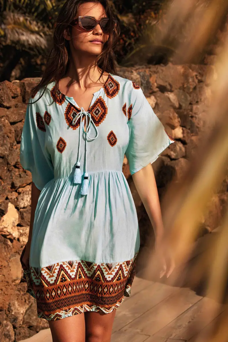 ABITO CON MANICHE CON VOLANT ROSE | Colore: Light Blu | Taglia: S