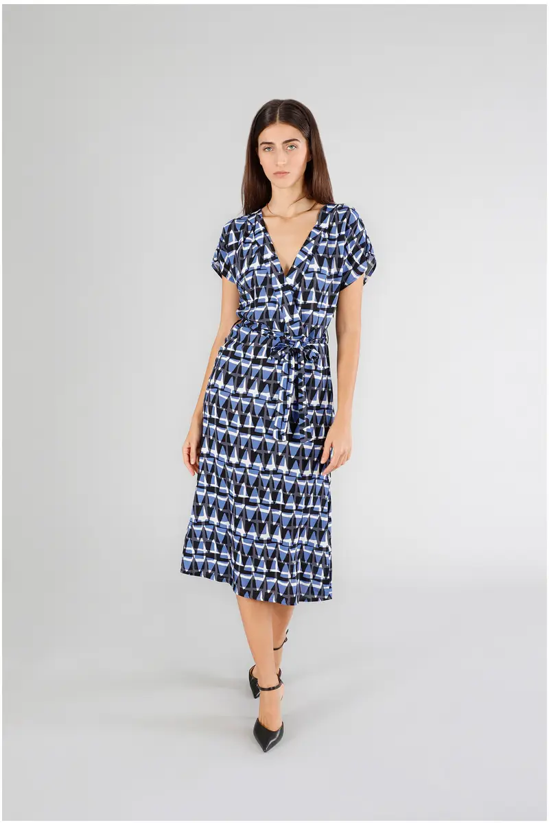 abito con scollatura incrociata in marocain stampato etnica l