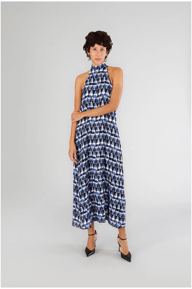 abito con scollo americano in marocain stampato etnica s