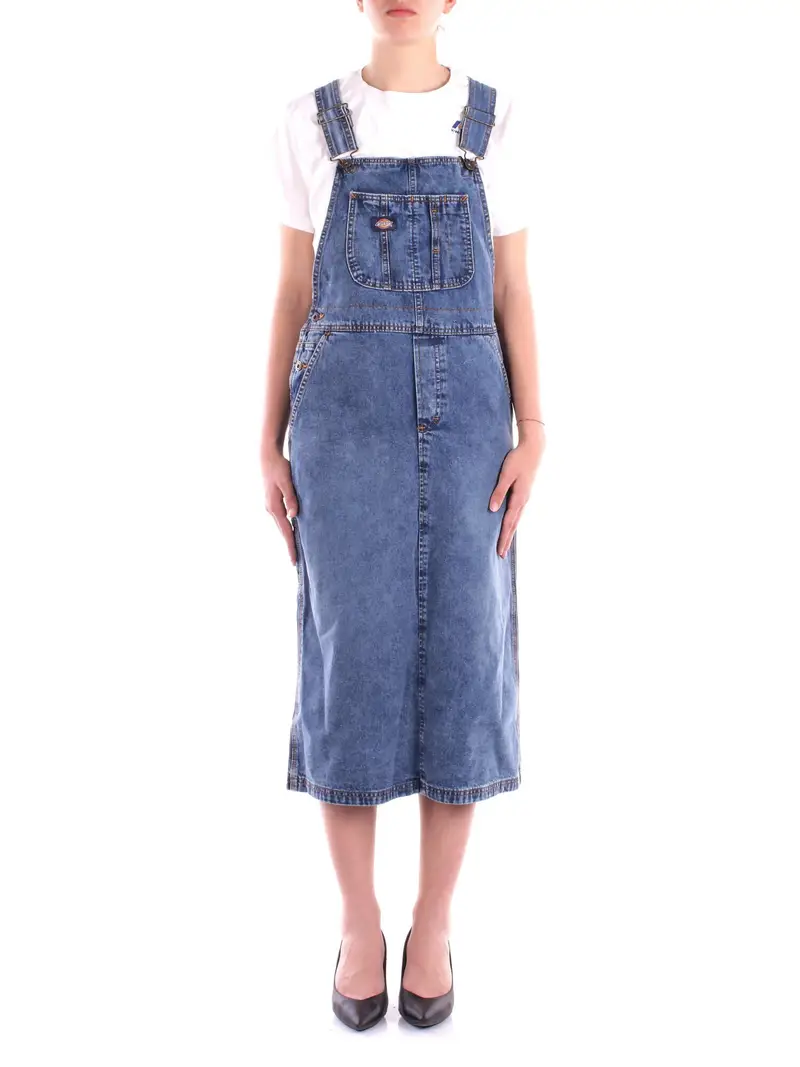 Abito Donna DICKIES Rinsed blue Bib long overall dress w rinse