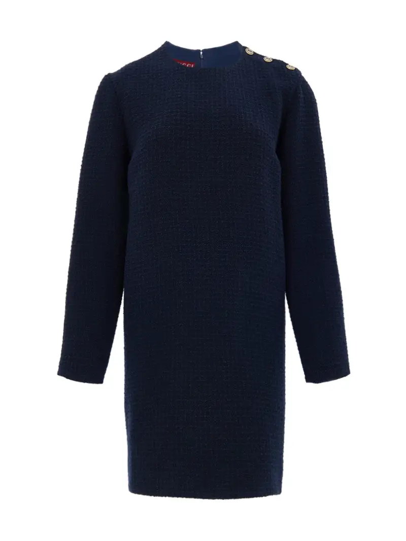 Abito in Boucle Blu con Bottoni Logo Gucci