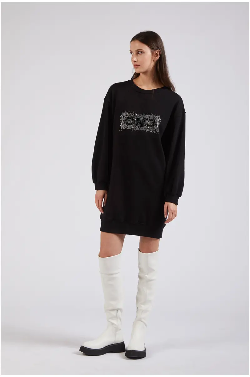 abito in felpa con ricamo logo nero s