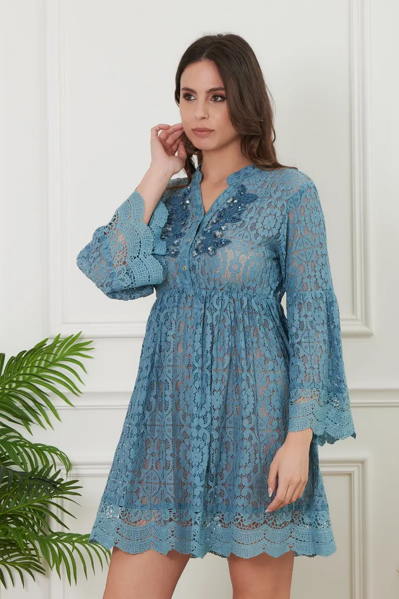 ABITO IN PIZZO RICAMATO | Colore: Blue | Taglia: L/XL