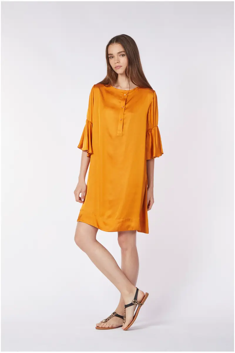 abito in viscosa con balza alle maniche papaja xxl