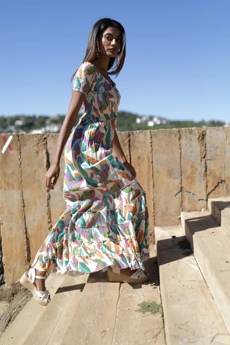 ABITO LUNGO CON CORPETTO INCROCIATO | Colore: Multi | Taglia: XS