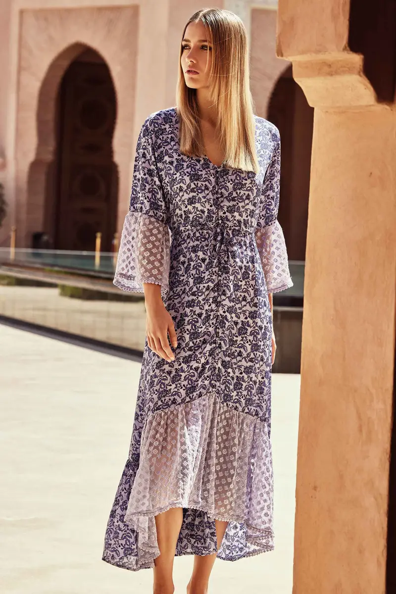 ABITO LUNGO CON PIZZO FLOREALE | Colore: Multi | Taglia: M