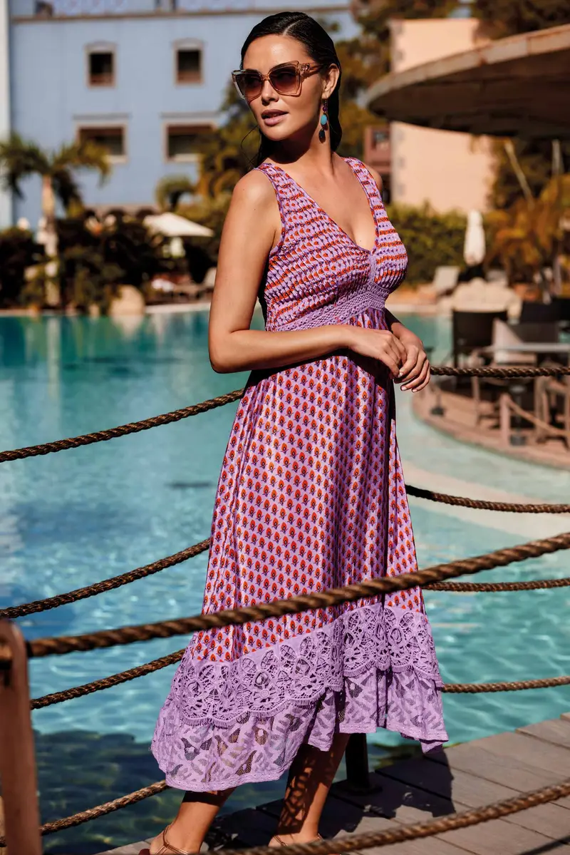 ABITO LUNGO CON RICAMI IN PIZZO CHIARA | Colore: Multi | Taglia: L