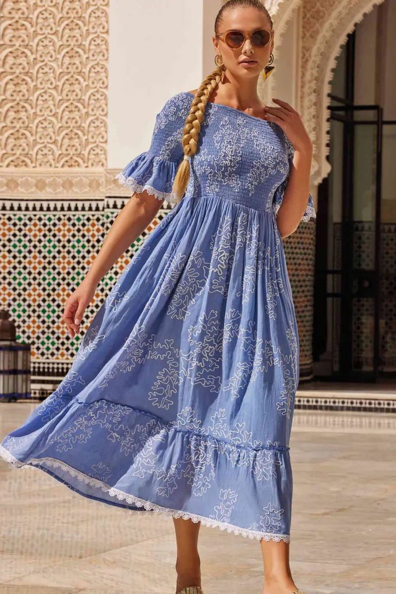 ABITO LUNGO CON SCOLLO A BARCA JESSICA | Colore: Blue Capri | Taglia: L