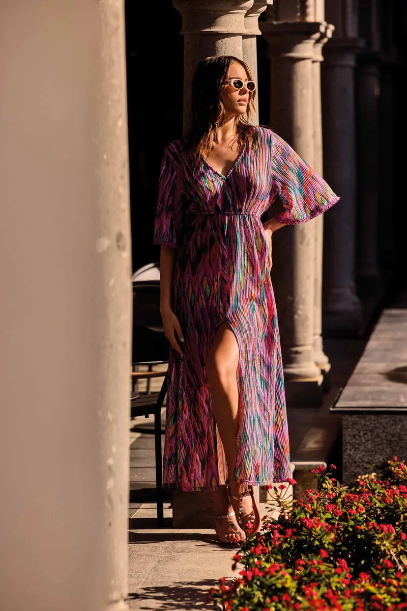 ABITO LUNGO CON SCOLLO A V INES | Colore: Multi | Taglia: M