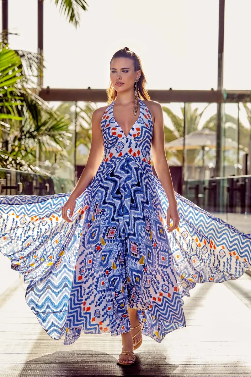 ABITO LUNGO CON SCOLLO ALL'AMERICANA LIZZIE | Colore: Multi | Taglia: L