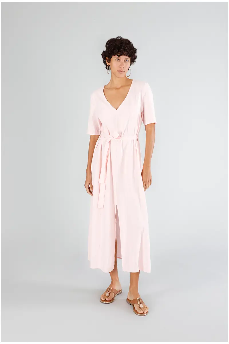 abito lungo con spacco davanti rosa m