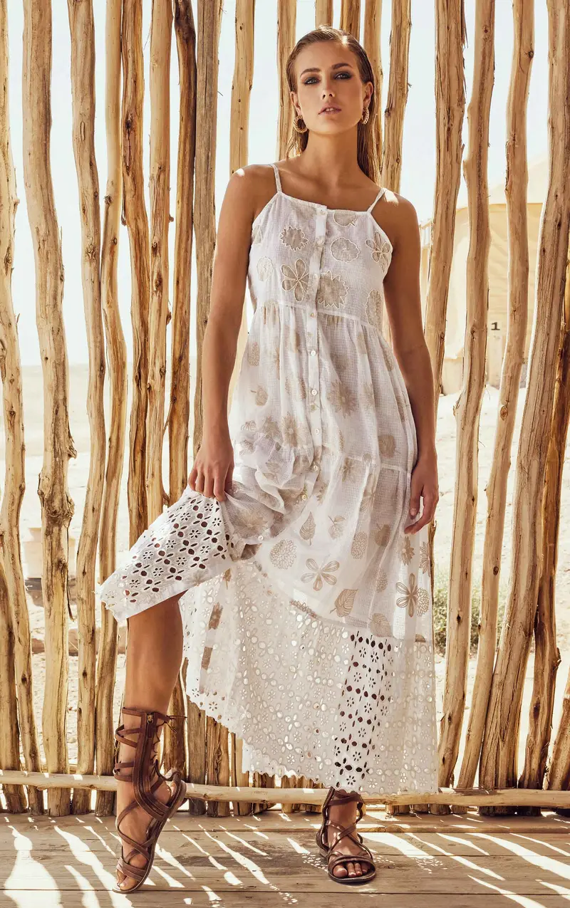 ABITO LUNGO CON SPALLINE E PIZZO | Colore: Bianco | Taglia: M