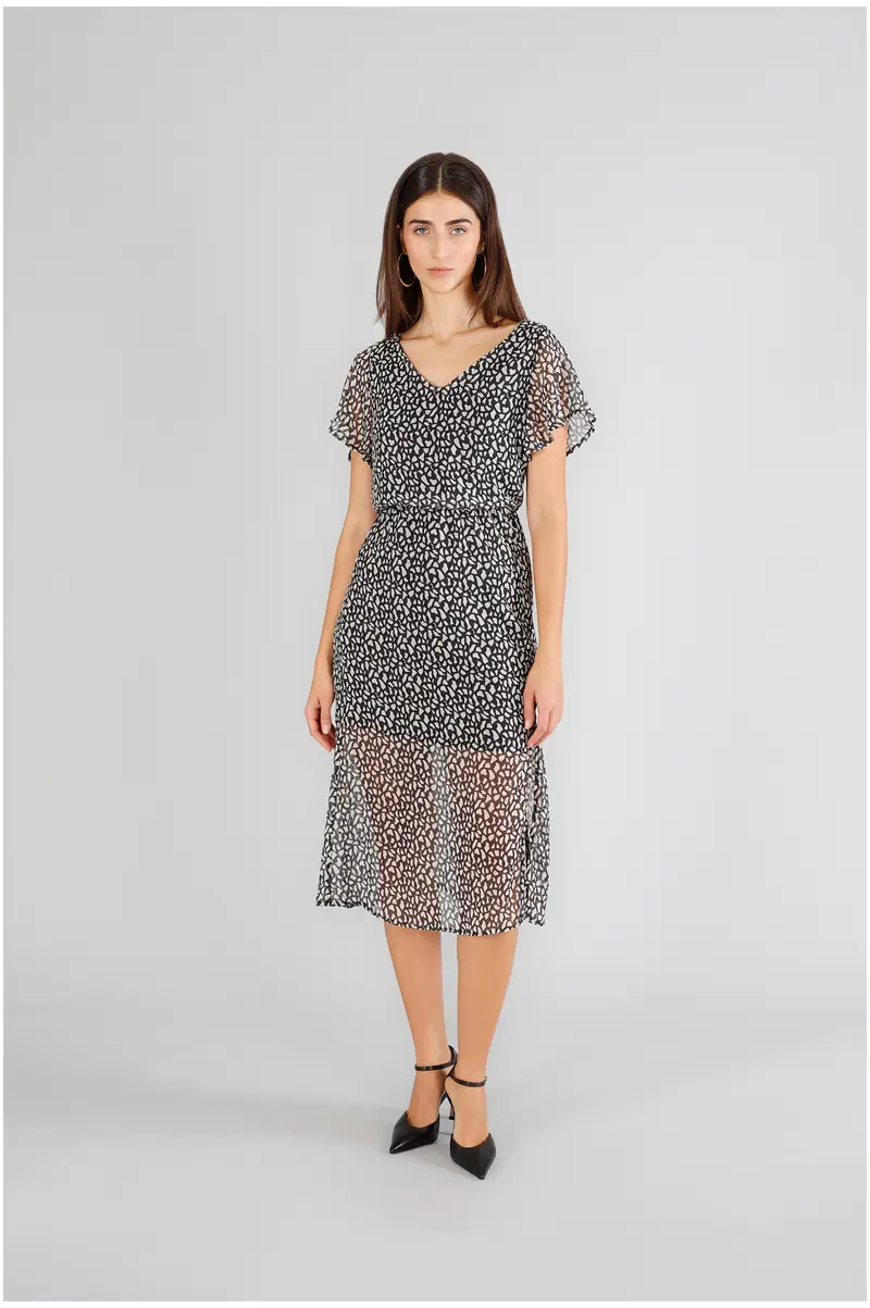 abito lungo in georgette stampata optical nero xl