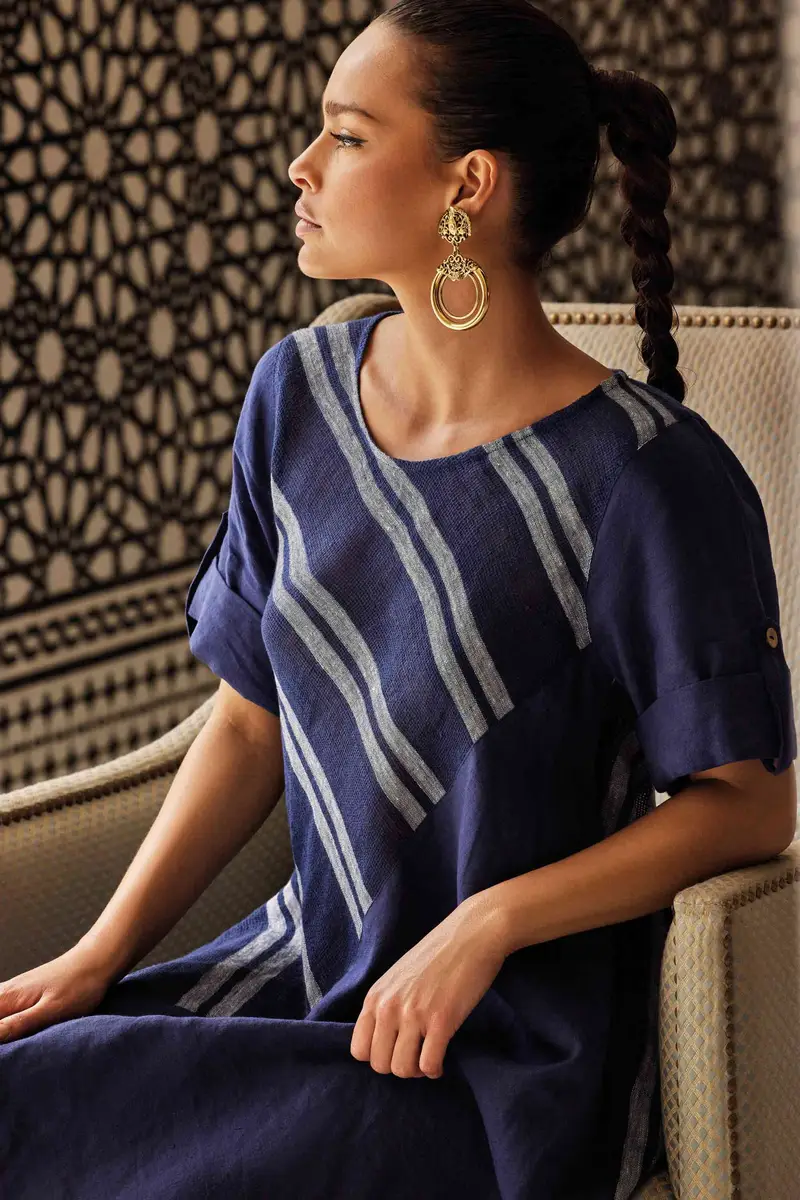 ABITO LUNGO IN LINO IVANA | Colore: Navy Blu | Taglia: XL