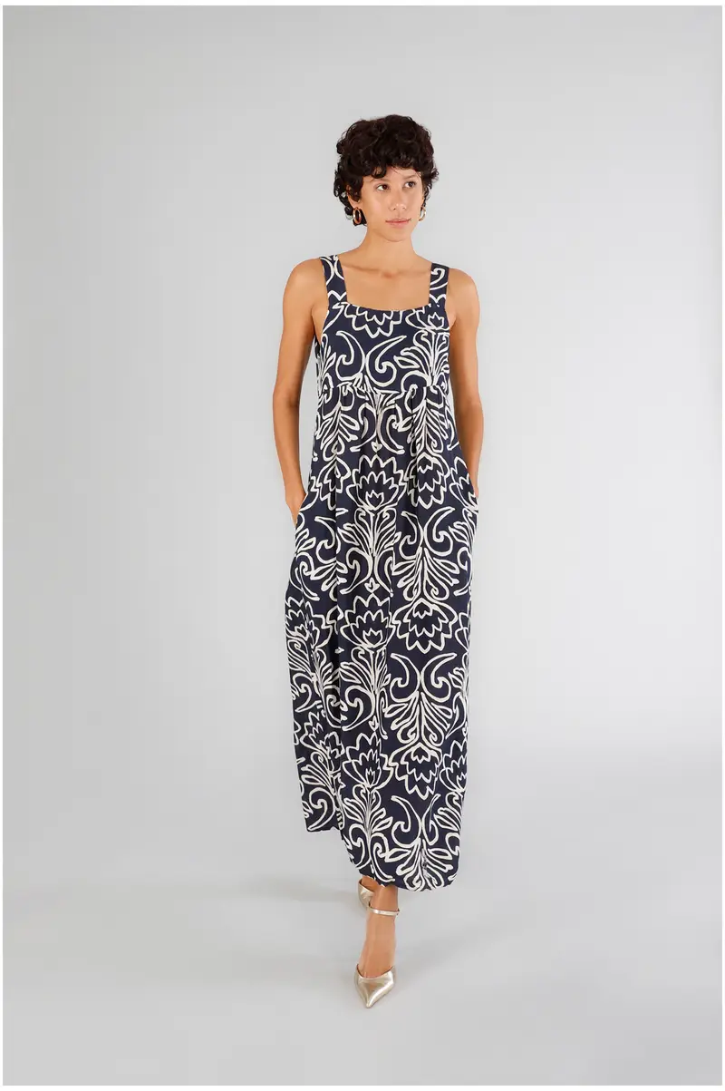 abito lungo in marocaine stampato arabesco multiblu l