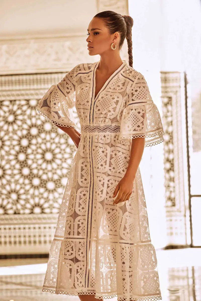 ABITO LUNGO IN PIZZO ALBA | Colore: Bianco | Taglia: M