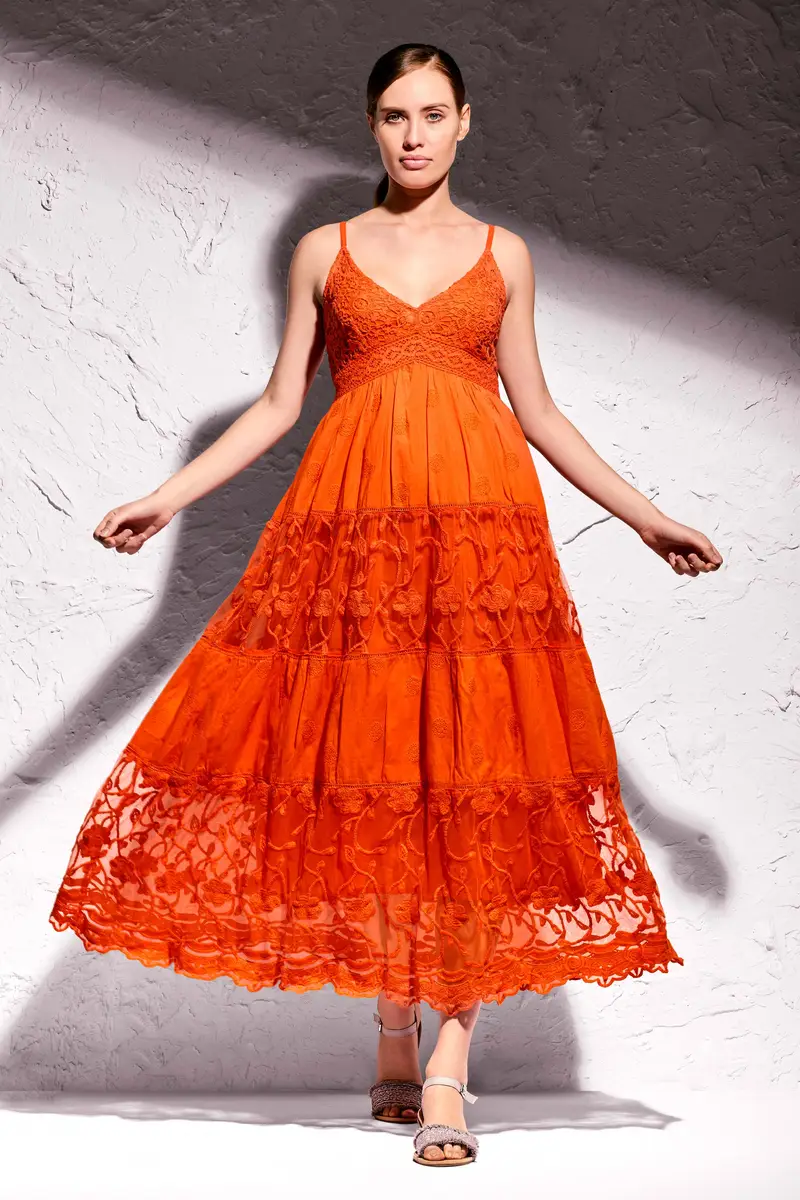 ABITO LUNGO IN PIZZO | Colore: Arancio | Taglia: L