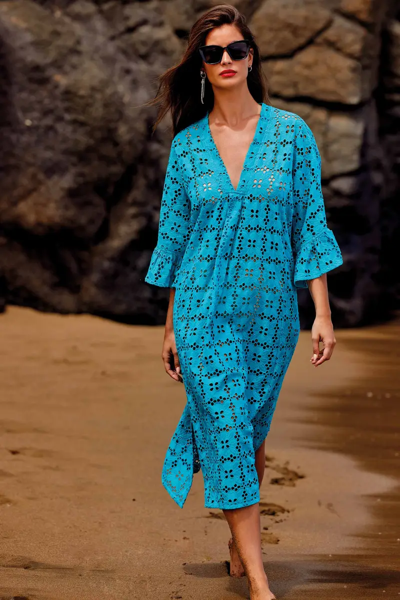 ABITO LUNGO IN PIZZO PREGIATO SAMIRA | Colore: Smeraldo | Taglia: One size