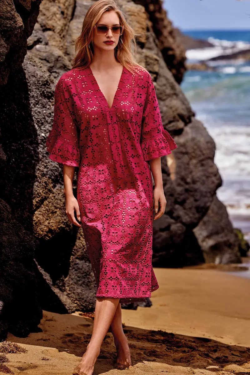 ABITO LUNGO IN PIZZO PREGIATO SAMIRA | Colore: Viola | Taglia: One size