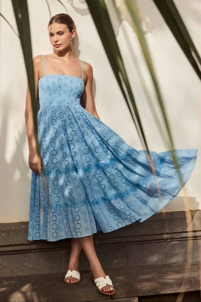 ABITO LUNGO IN PREGIATO PIZZO SANGALLO | Colore: Light Blu | Taglia: XL