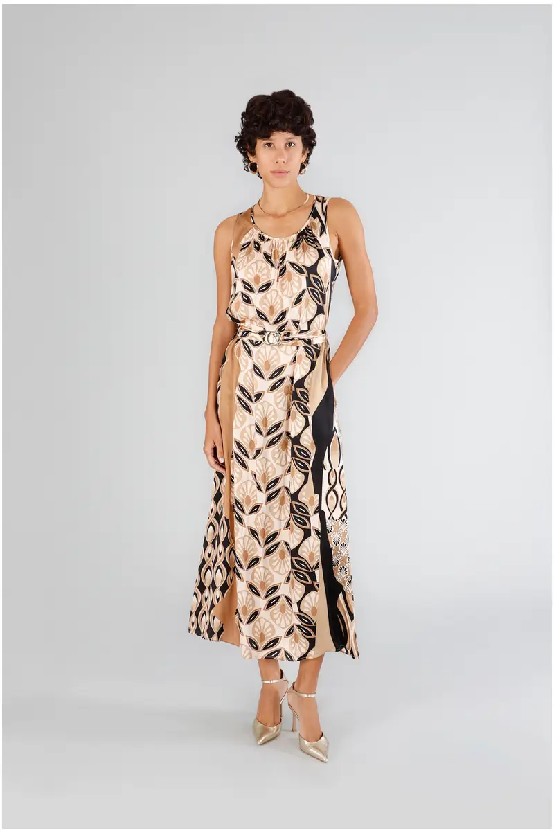 abito lungo in satin stampato foulard multinaturale s