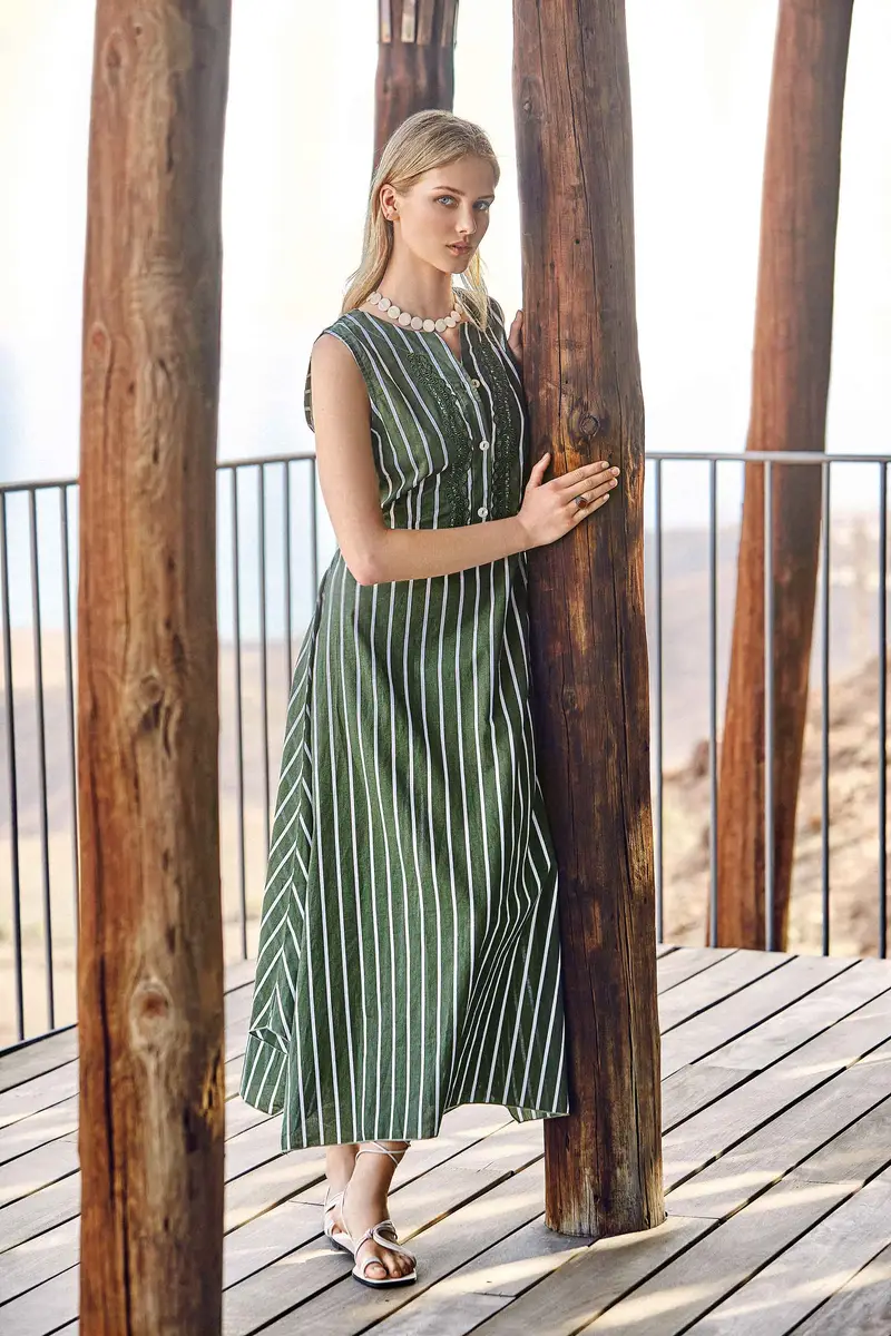 ABITO LUNGO RIGHE PAILLETTES | Colore: Verde | Taglia: XXL