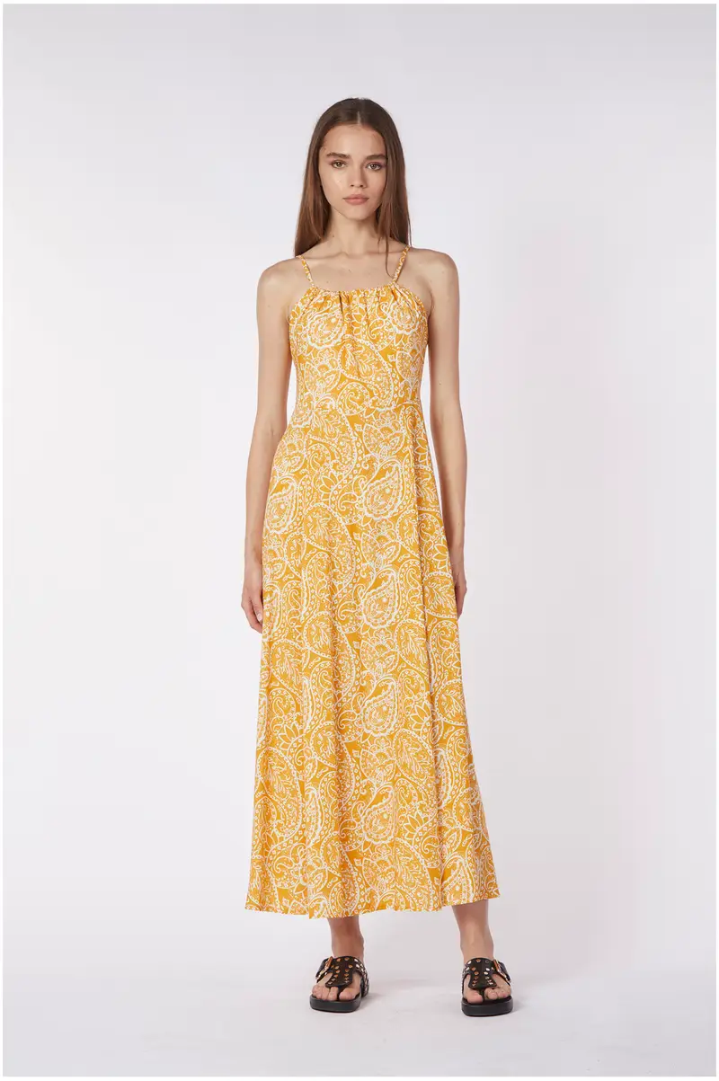 abito lungo scollo dietro cachemire papaja