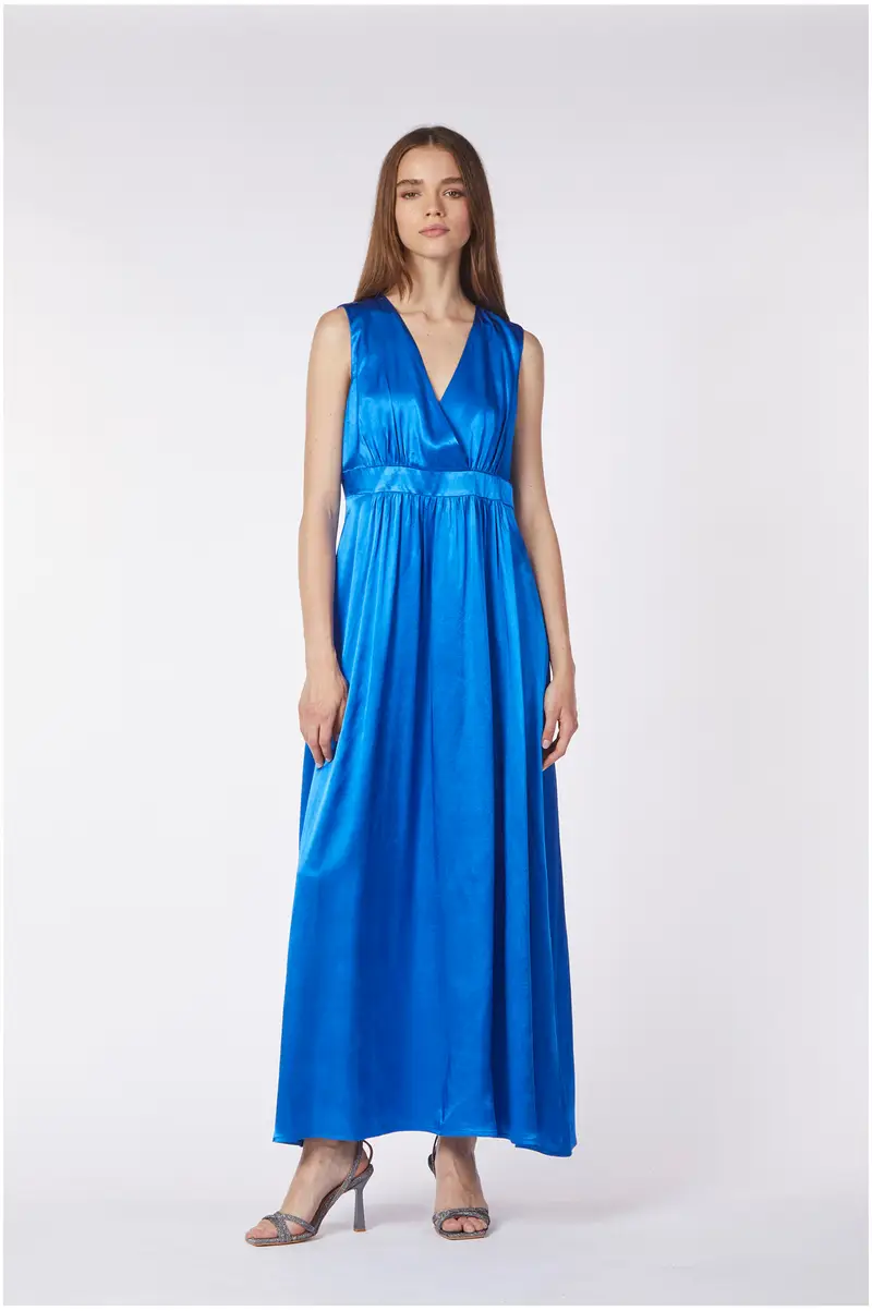 abito lungo scollo incrociato zaffiro