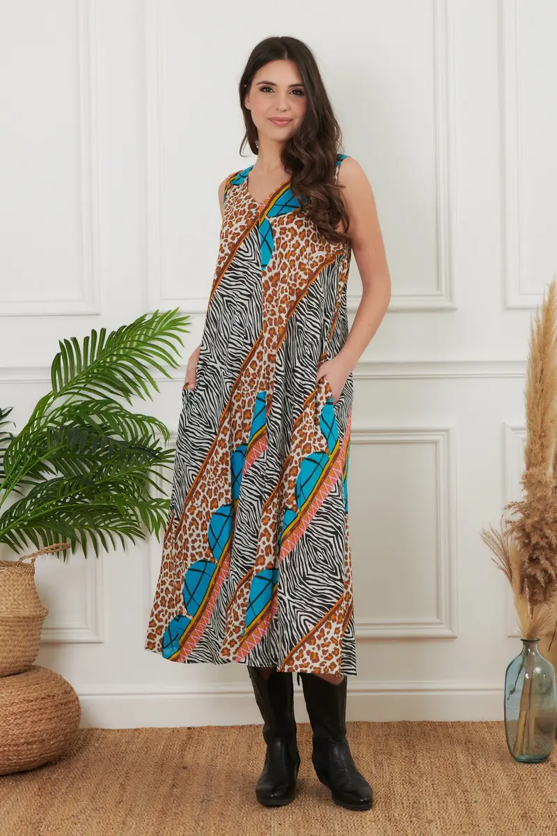 ABITO LUNGO SMANICATO CON TASCHE | Colore: Maculato | Taglia: L/XL