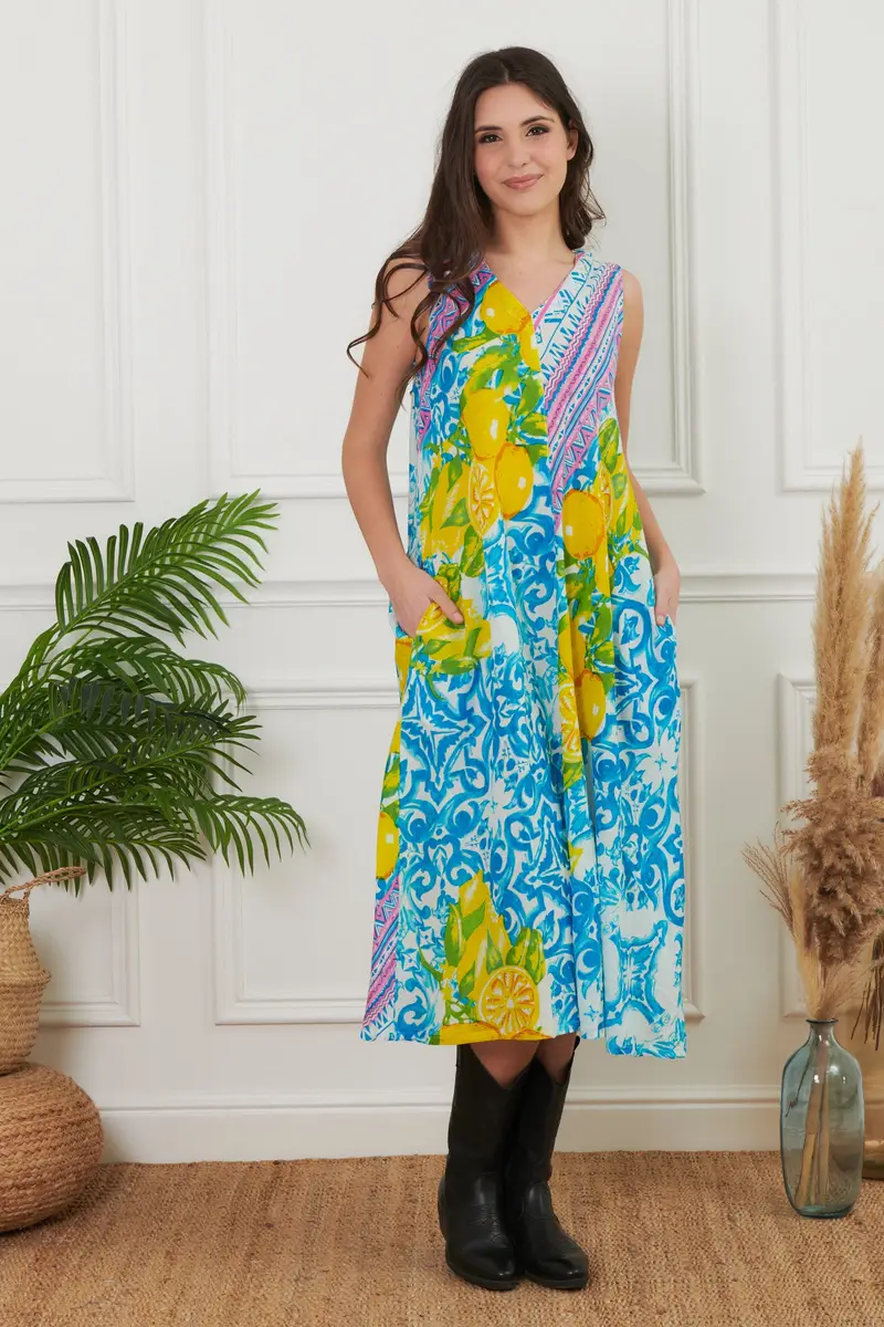 ABITO LUNGO SMANICATO CON TASCHE | Colore: Turchese | Taglia: M/L