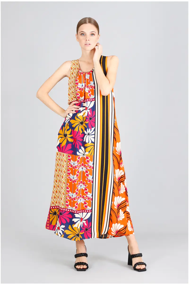 abito lungo stampato multifoulard m