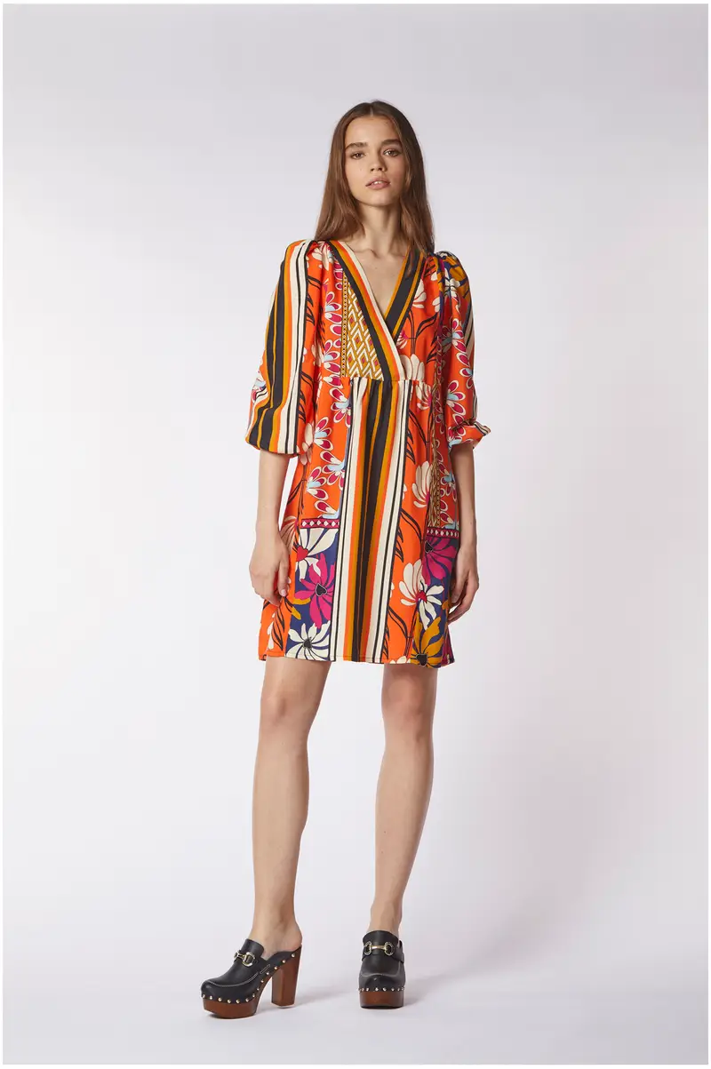 abito maniche 3/4 stampato multifoulard s