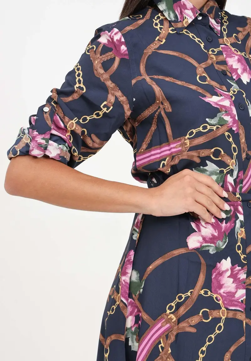 Abito midi blu da donna con stampa miniatura 2