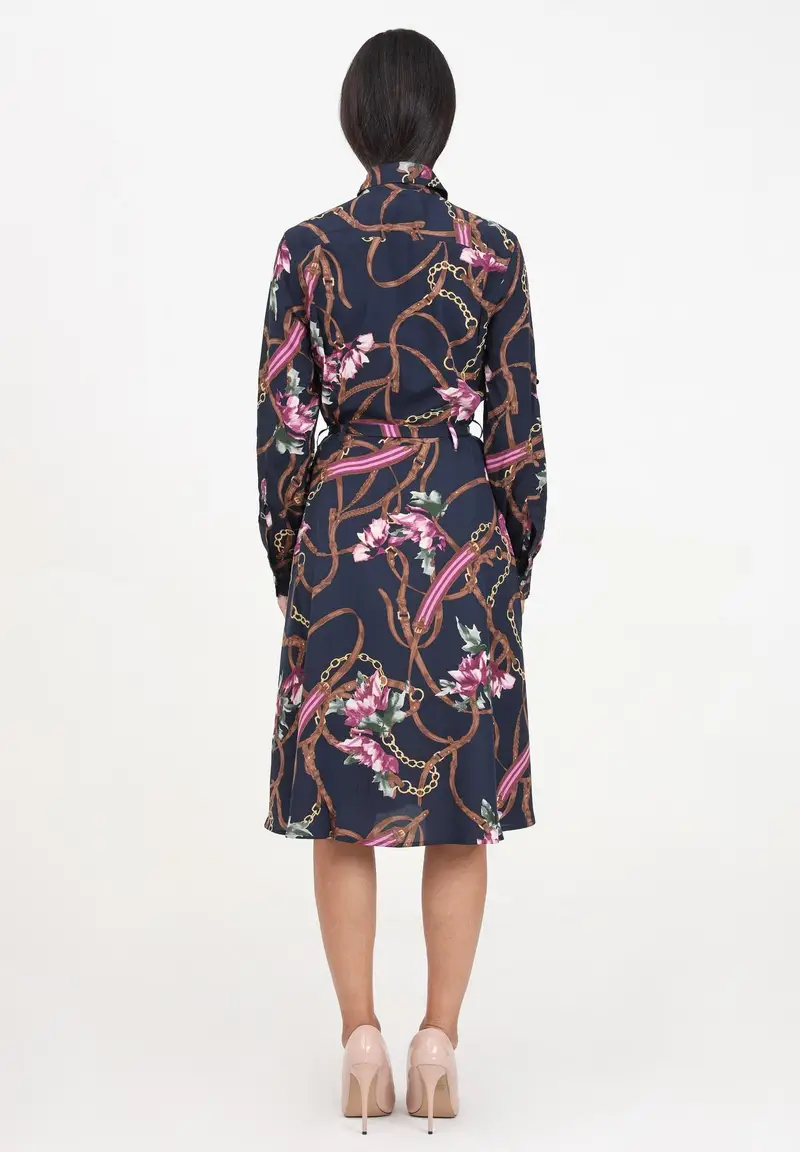 Abito midi blu da donna con stampa miniatura 3