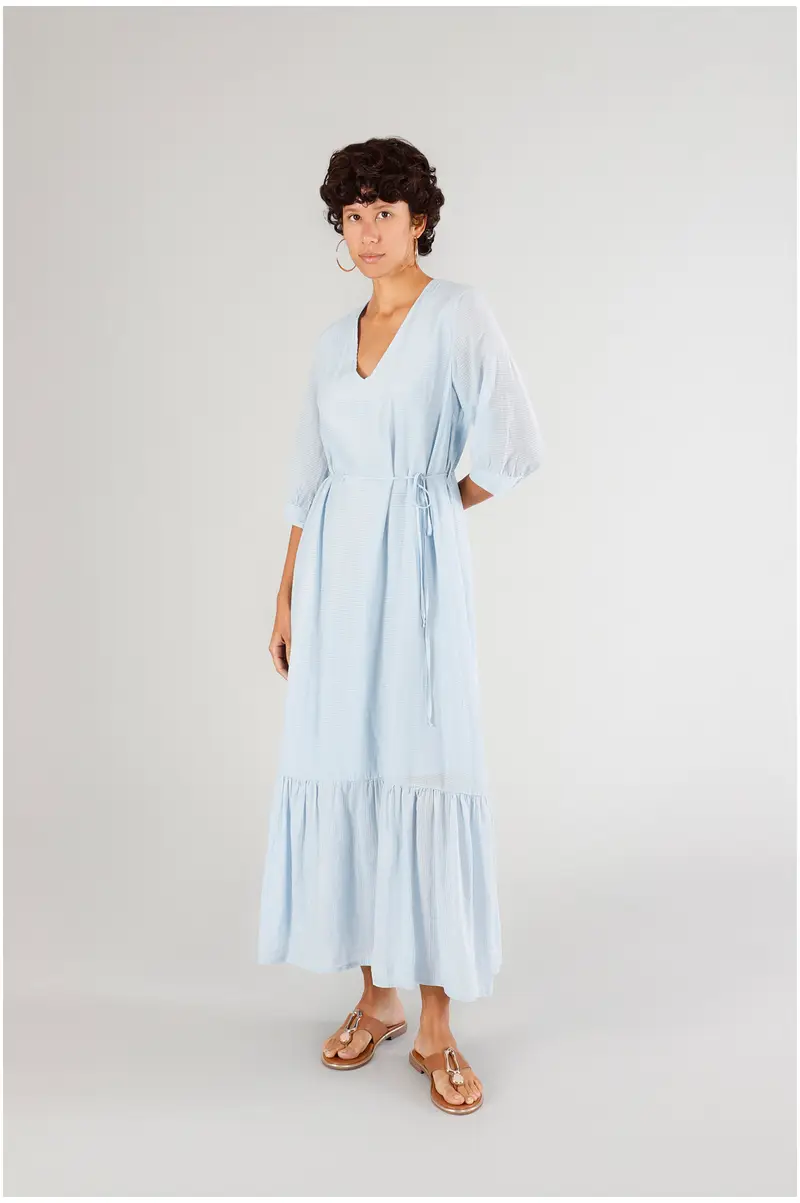 abito scollo a "v" mistoseta celeste