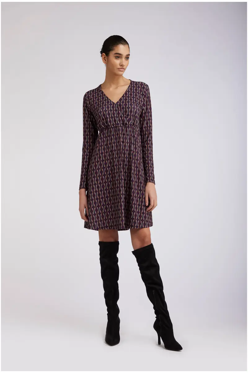 abito scollo incrociato stampato chain