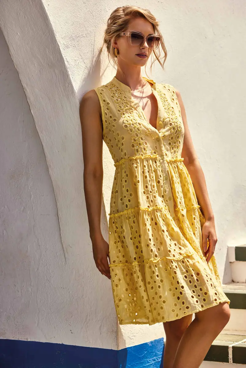 ABITO SMANICATO IN PIZZO CLORI | Colore: Giallo | Taglia: XL