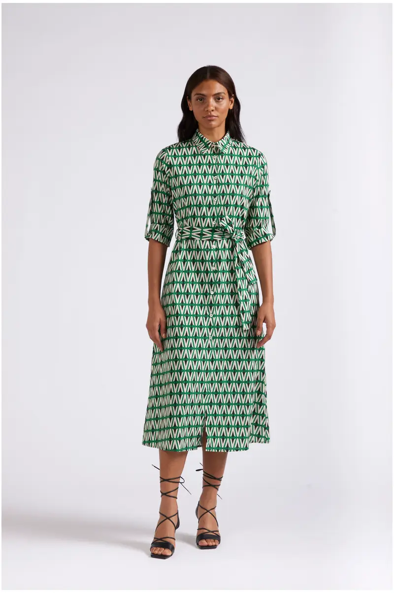 abito tipo chemisier stampato rombo multiverde