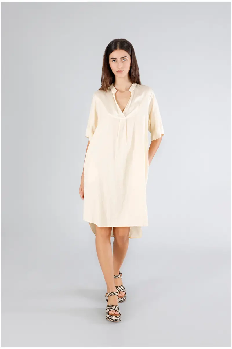 abito tipo tunica con inserto in satin burro l