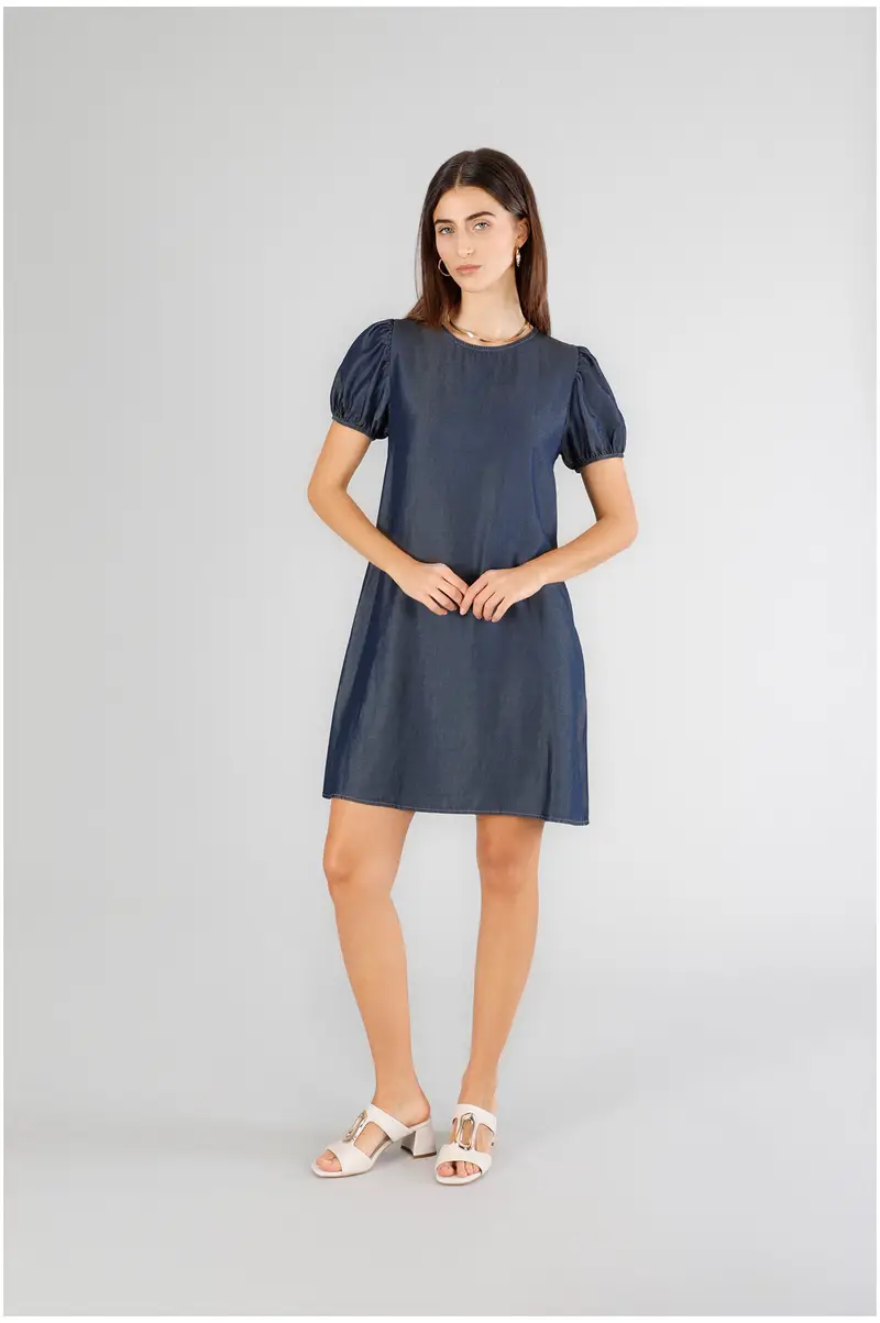 abito tipo tunica in tencel denim indaco s