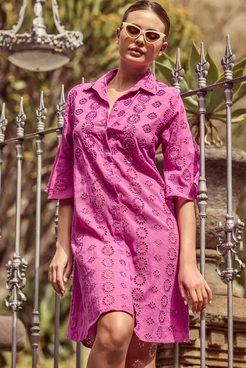 ABTO CAMICIA IN PREGIATO PIZZO SANGALLO | Colore: Viola | Taglia: M