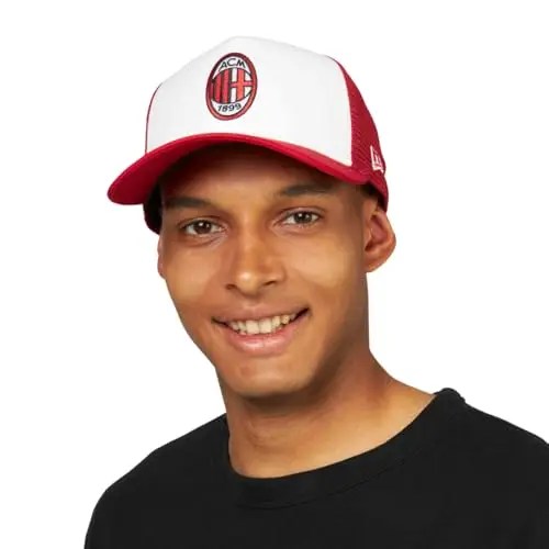 AC Milan Berretto Pom New Era X Logo Prodotto Ufficiale, Rosso/Nero, Unisex miniatura 3