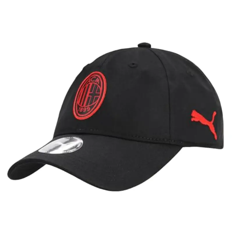 AC Milan Cappello con Visiera, Cappellino Estivo Classico con Logo Ufficiale, Cappellino Uomo o Donna, Unisex, Regolabile, Regolabile, Nero con Logo Rosso