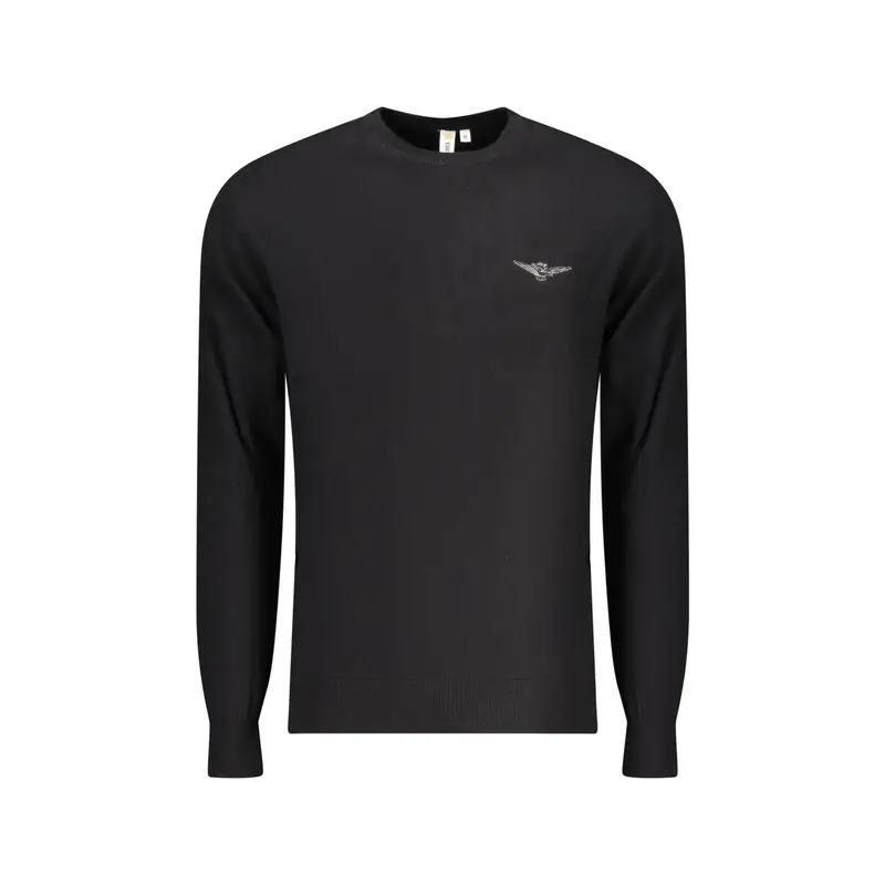 Maglia Uomo Nera Girocollo con Ricamo e Logo Nero
