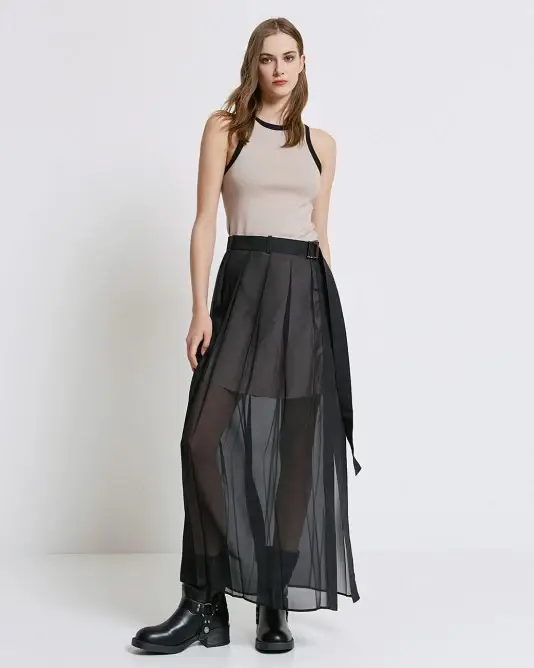 Gonna Lunga Trasparente nera Nero miniatura 2