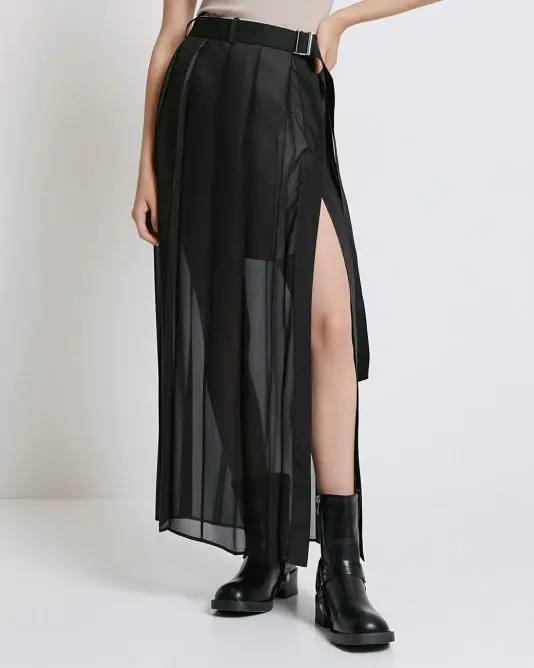 Gonna Lunga Trasparente nera Nero miniatura 3