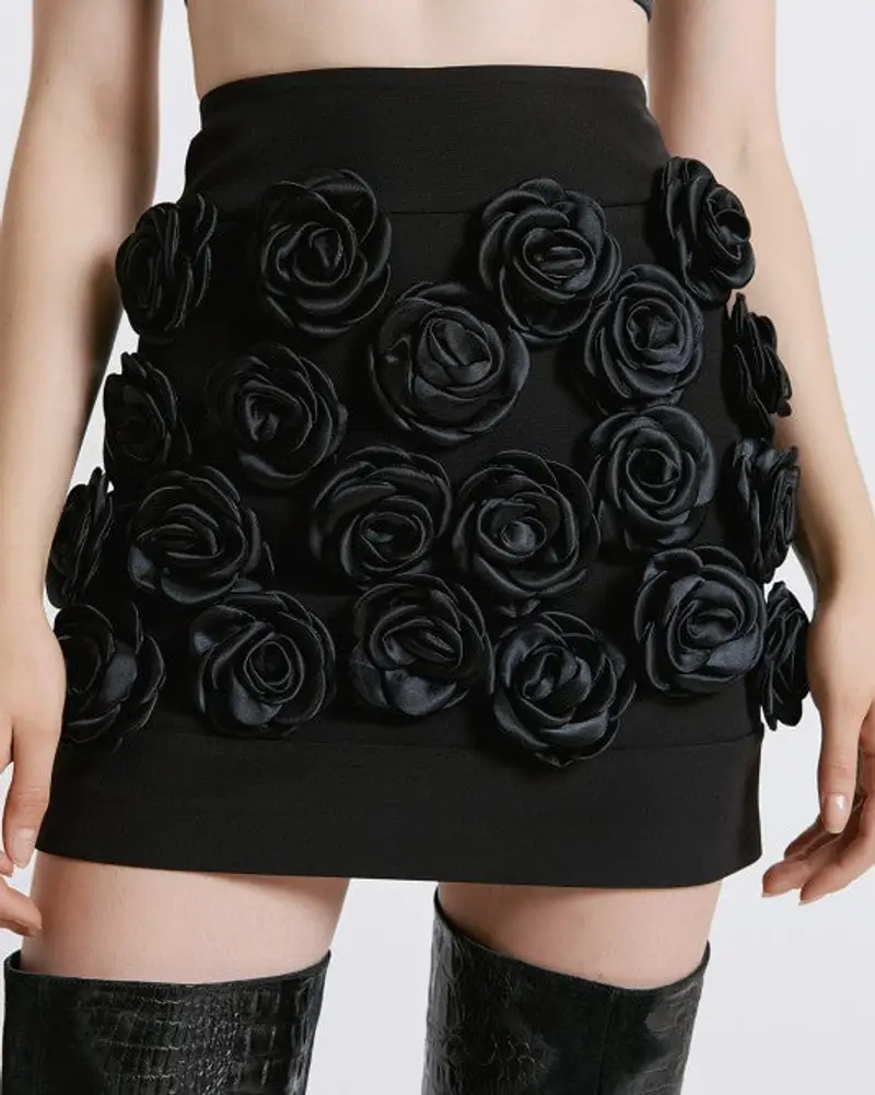 Minigonna fiori Nera Nero
