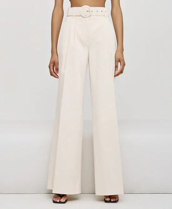 Pantaloni palazzo con cintura panna
