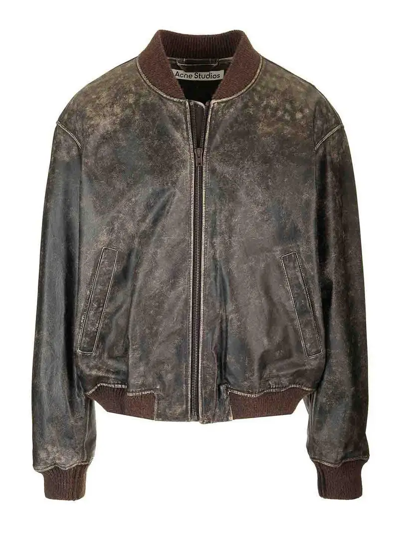 Giacca bomber in pelle Nero