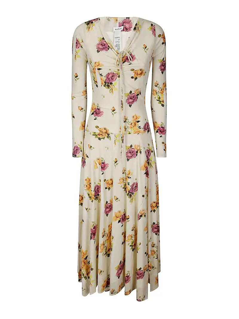 Vestito lungo a maniche lunghe stampato Rosa